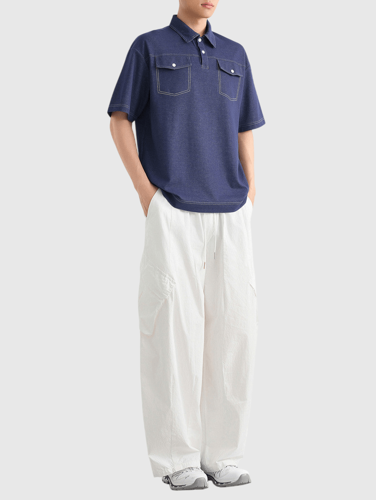 雙前袋撞色縫線設計 短袖 POLO T-Shirt [CBT-1287]
