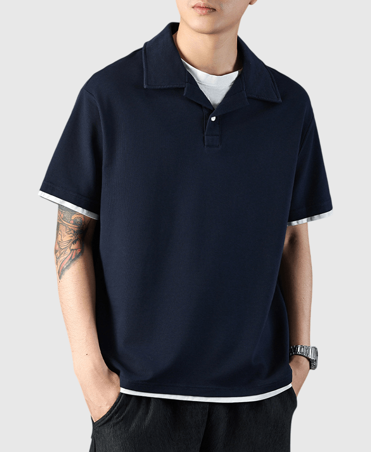 日系層次假兩件式設計 短袖 POLO T-Shirt [SBT-1436]