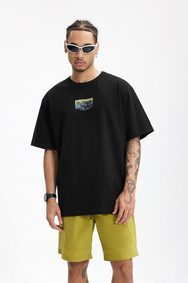 戶外露營車前後圖案印燙 純棉短袖 T-Shirt [CBT-1239]