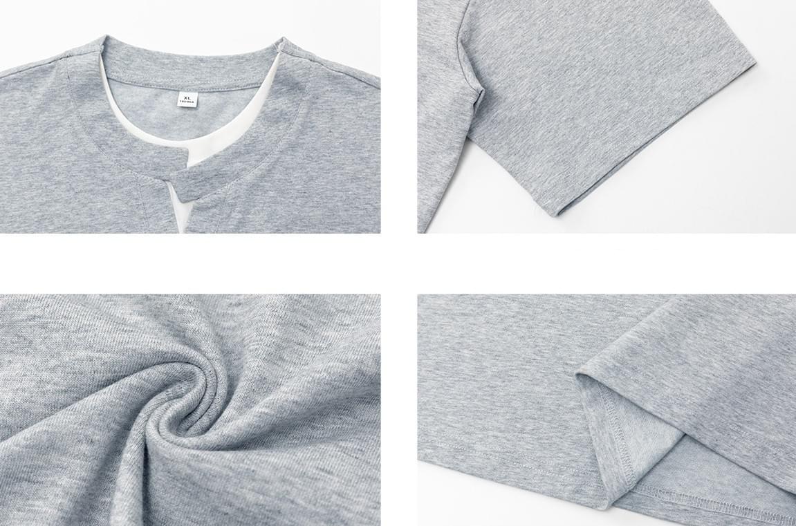 日系層次假兩件式領帶設計 V 領 純棉短袖 T-Shirt [SBT-1524]