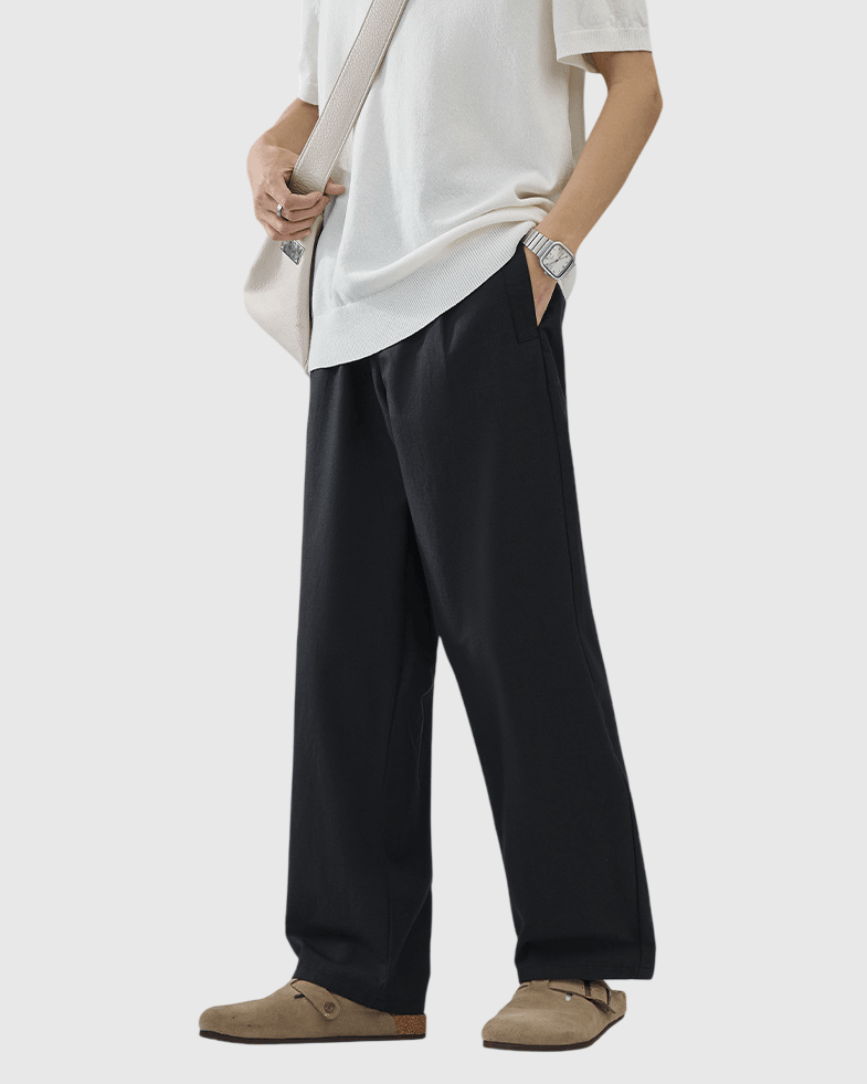 鈕扣腰袢帶設計 透氣闊腳直筒長褲 [CBP-1095]