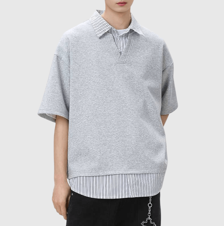 日系假兩件式恤衫縫紉拼接 短袖 T-Shirt [SBT-1485]