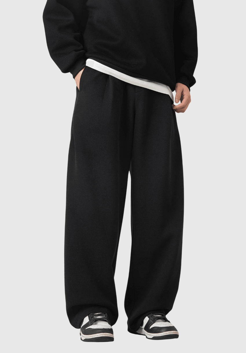 日系基礎雙側縫紉褶皺設計 闊腳棉衛長褲 [SBP-1191]