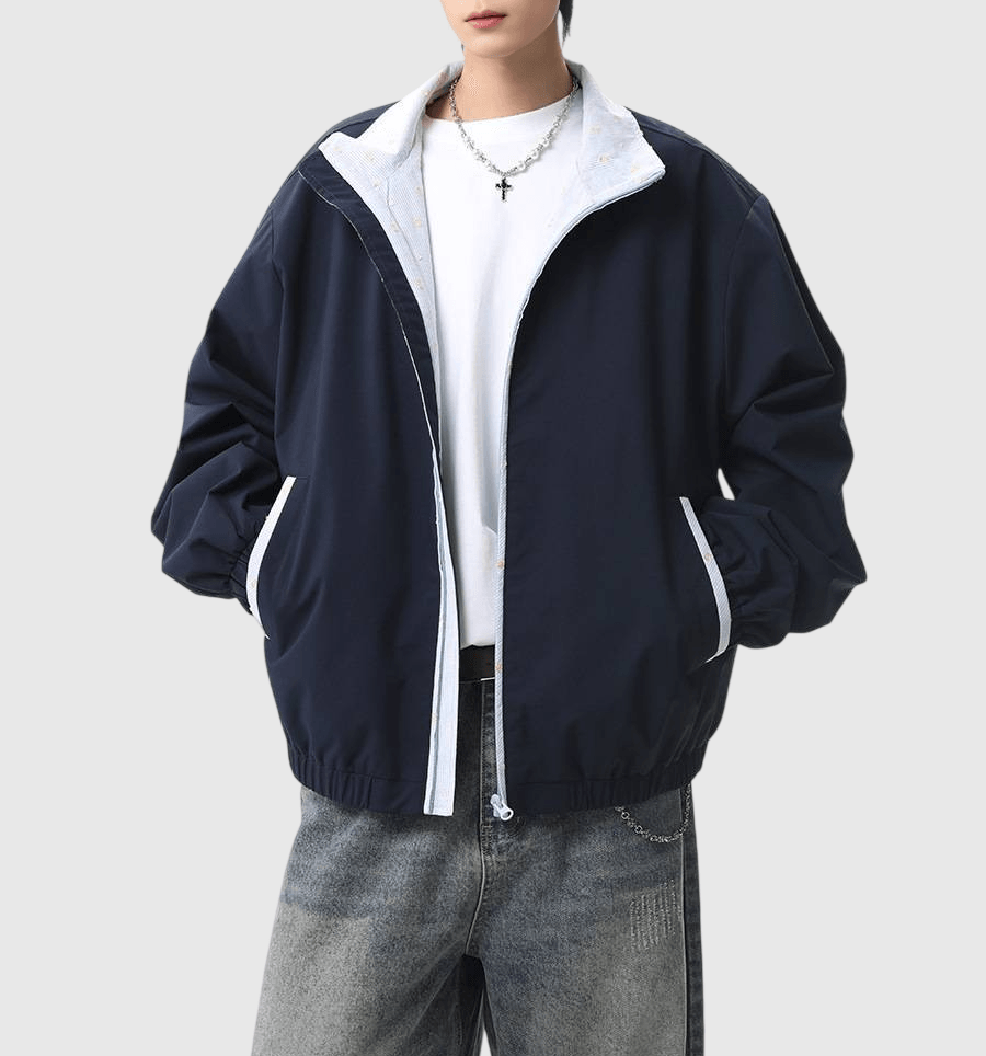 日系彩色細縫線內層撞色拼接 長袖風褸外套 [SBO-1504]