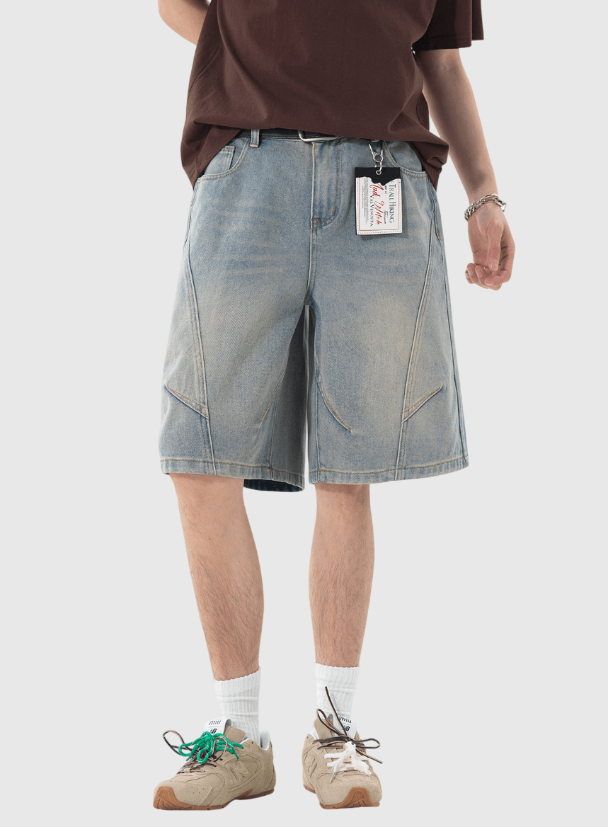 日系立體弧型分割縫線設計 牛仔短褲 [SBST-1157]