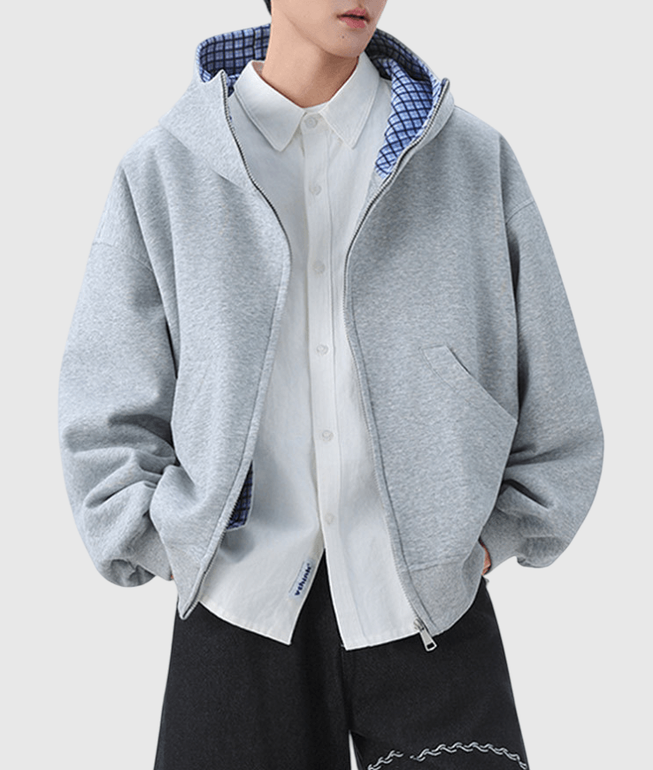 內層格仔撞色縫接 連帽衛衣外套 [CBJ-1067]