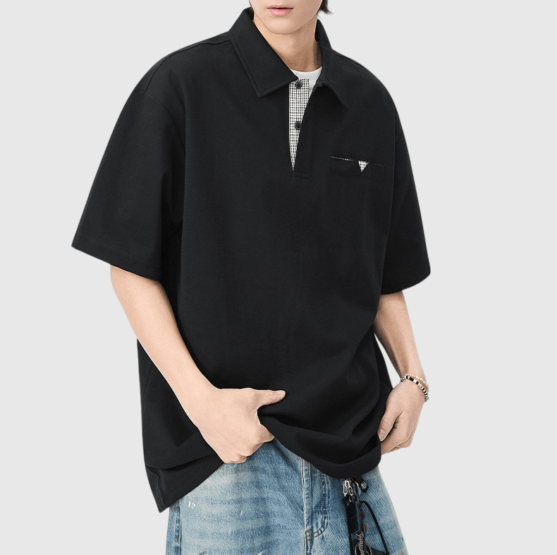日系紋理撞色縫紉設計 透氣短袖 POLO T-Shirt [SBT-1582]