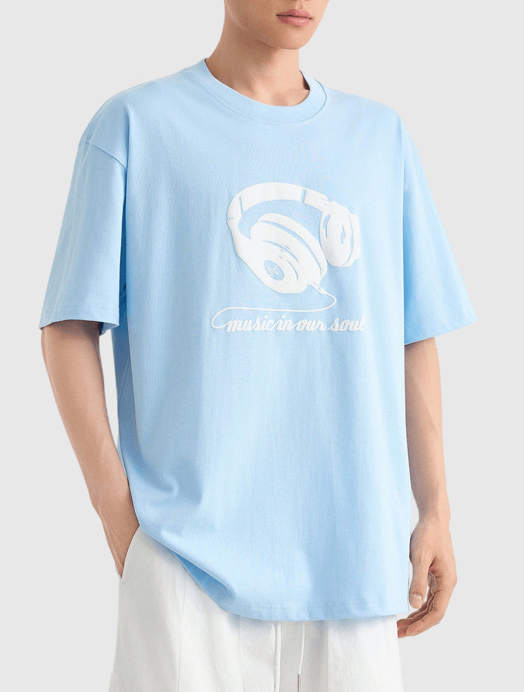 頭戴耳機圖案印燙設計 純棉短袖 T-Shirt [CBT-1285]