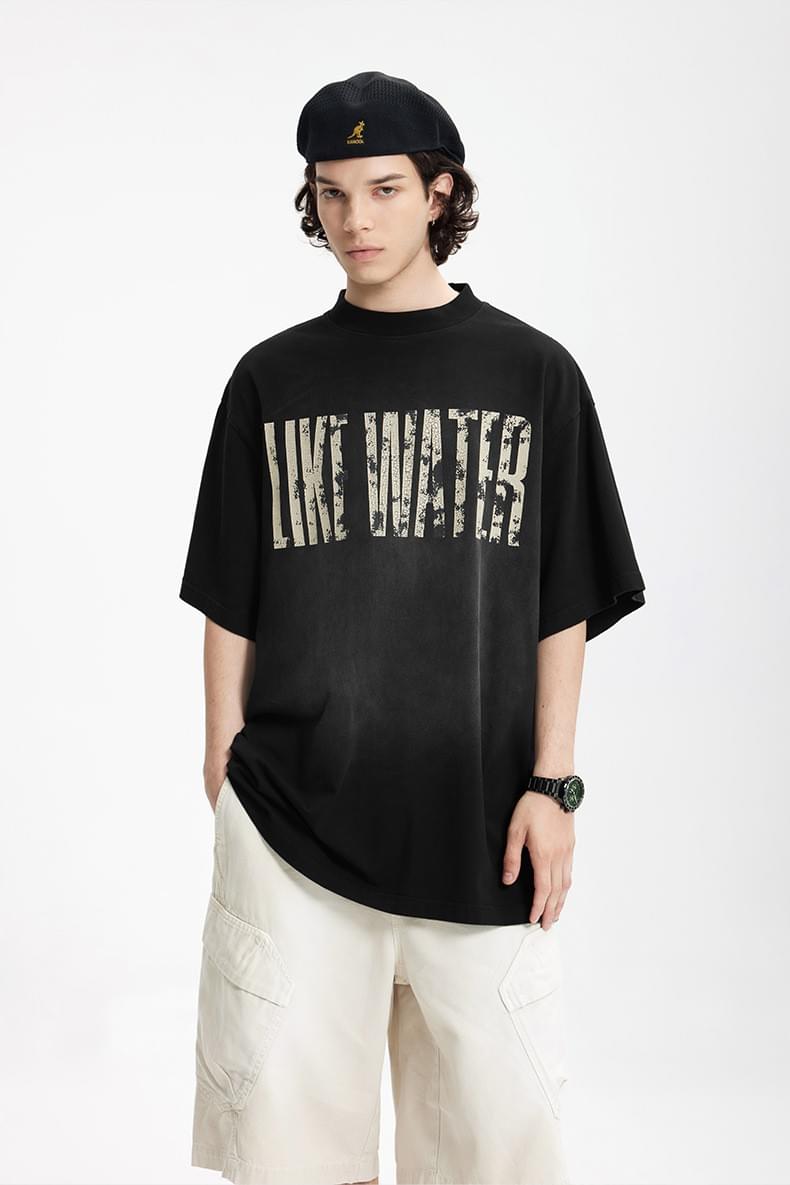復古洗水裂紋噴墨 純棉短袖 T-Shirt [CBT-1235]