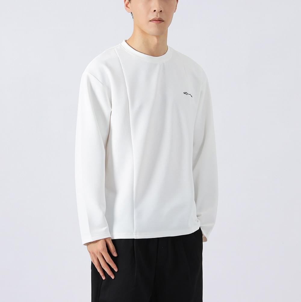 日系層次拼接文字刺繡 肌理紋理長袖 T-Shirt [CBT-1118]