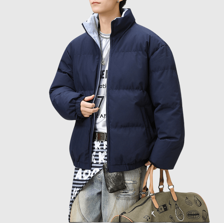 日系基礎內層撞色條紋設計 夾棉長袖外套 [SBO-1489]