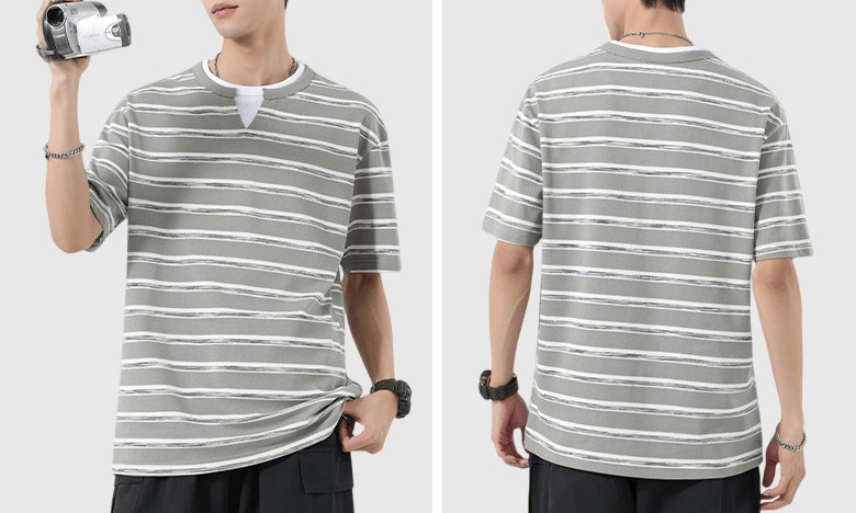 復古層次撞色橫間條紋設計 短袖 T-Shirt [SBT-1495]