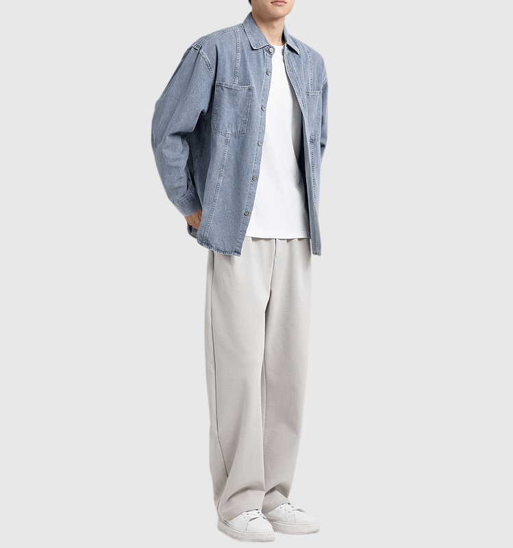 復古重工水洗雙前袋立體縫線工裝 長袖牛仔恤衫 [SBS-1384]