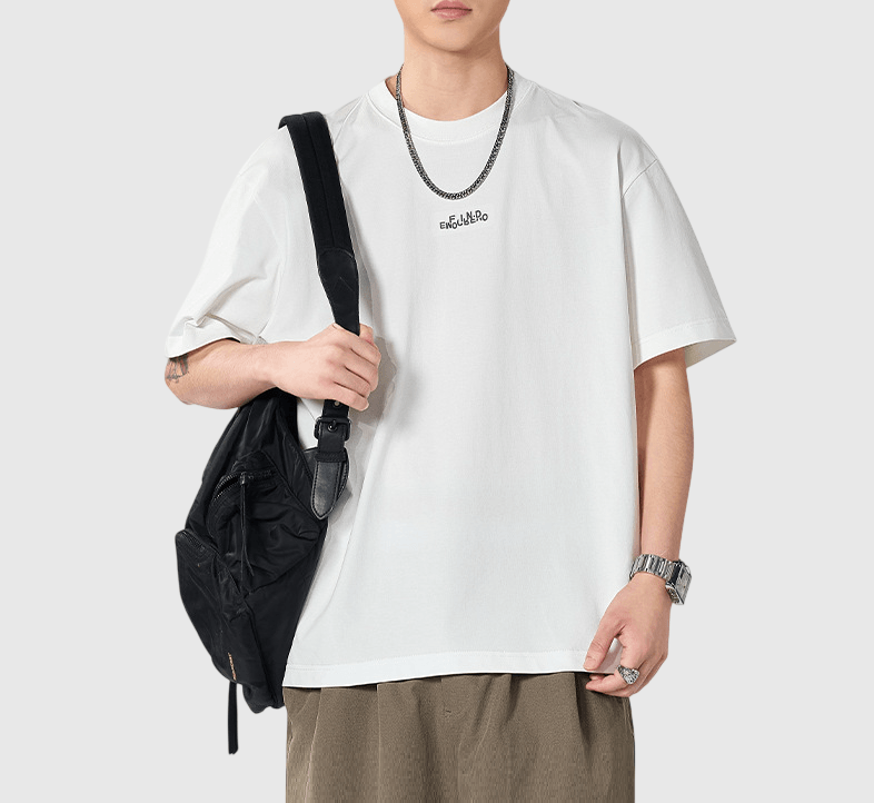  中身細文字刺繡設計 純棉短袖 T-Shirt [SBT-1509]