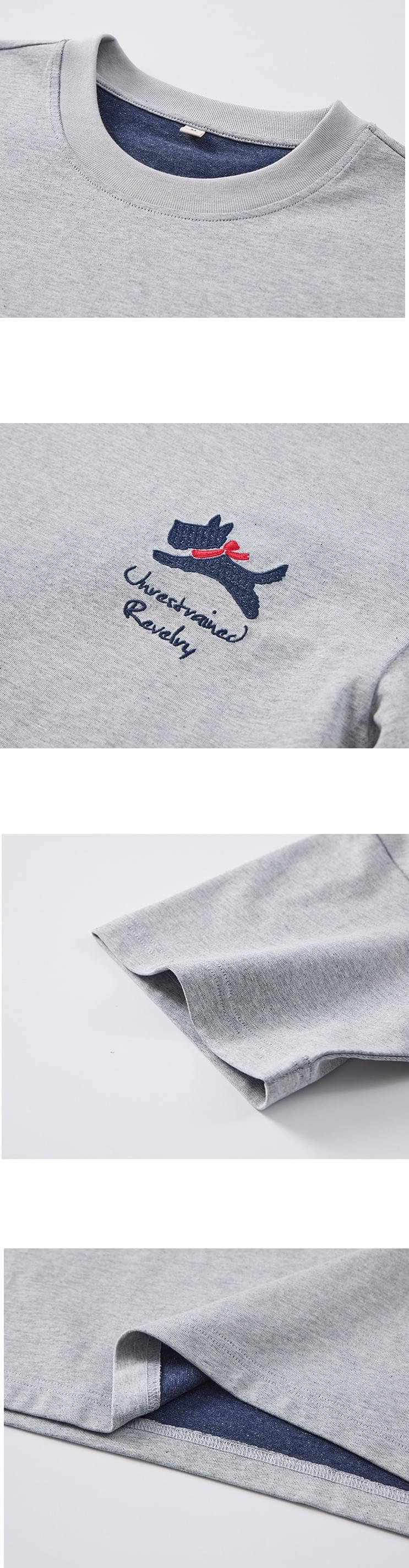 卡通狗仔細圖案刺繡 純棉短袖 T-Shirt [SBT-1562]