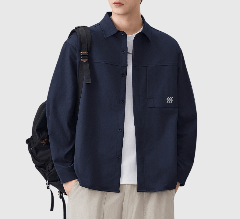 日系前袋細符號刺繡 透氣長袖恤衫 [SBS-1391]