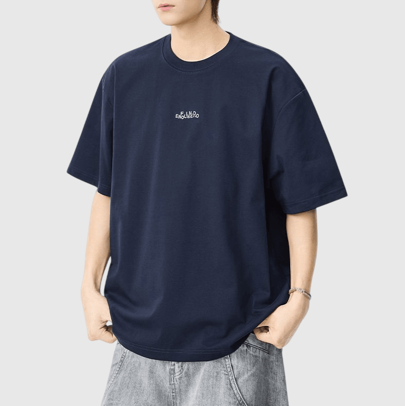  中身細文字刺繡設計 純棉短袖 T-Shirt [SBT-1509]