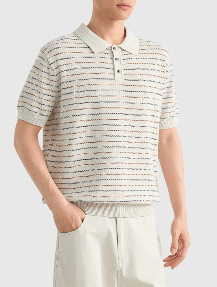 色系撞色條紋編織 針織短袖 POLO T-Shirt [CBT-1574]