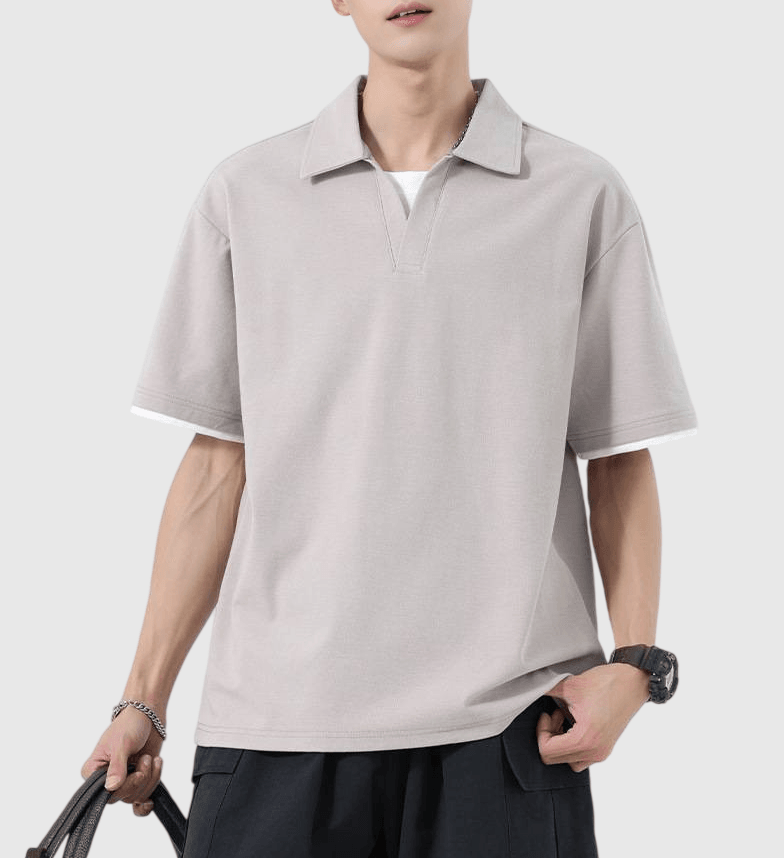 日系基礎假兩件式縫線 V 領設計 短袖 POLO T-Shirt [SBT-1498]