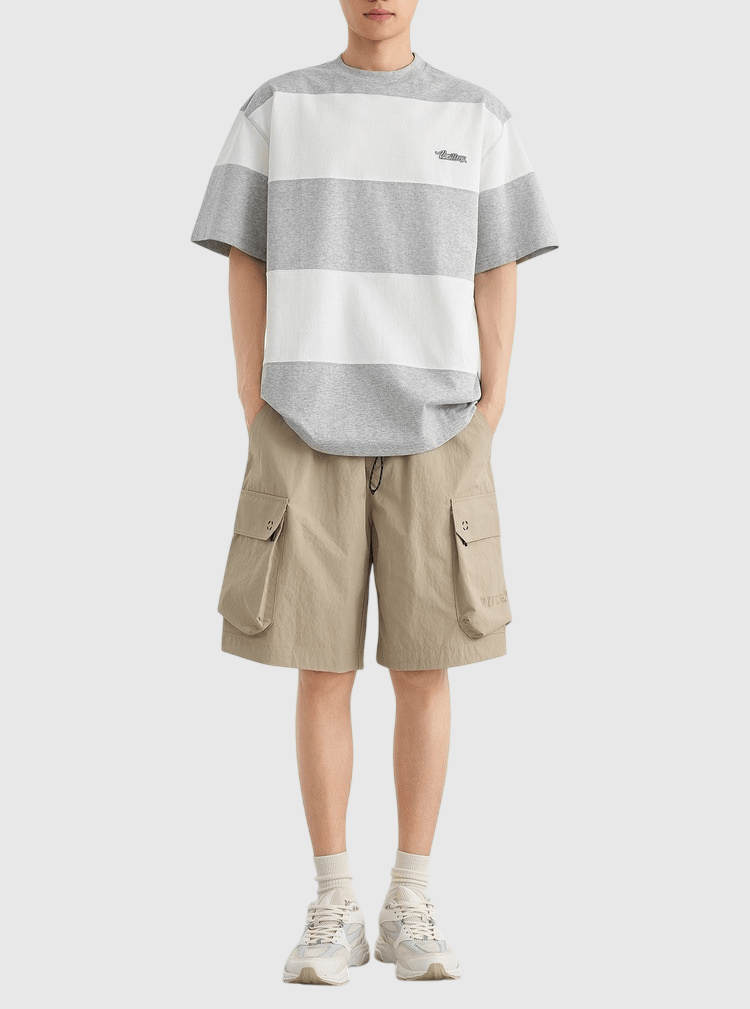 復古闊條紋文字印燙 短袖 T-Shirt [CBT-1571]