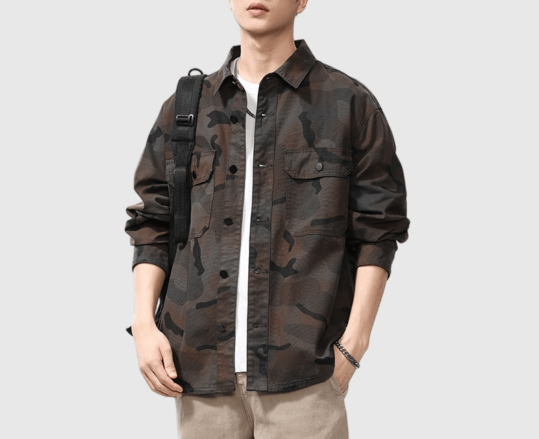 復古雙前袋迷彩設計 純棉長袖恤衫 [SBS-1302]