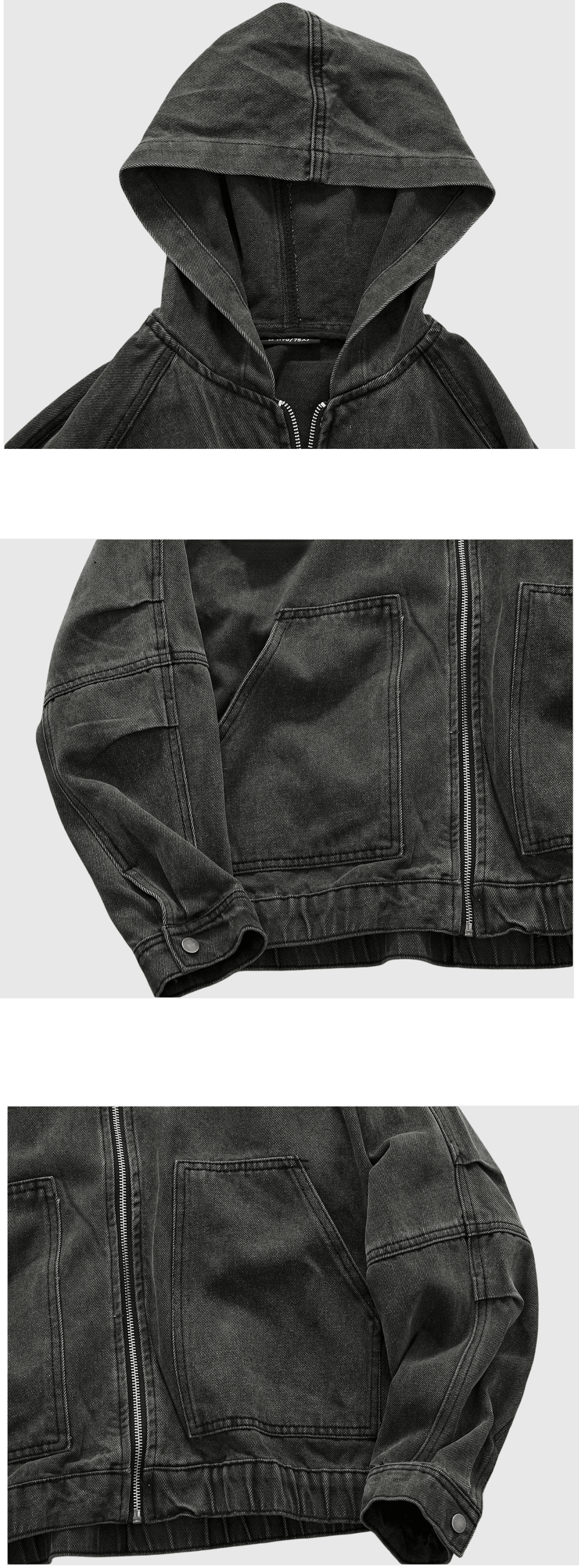 復古水洗前袋縫紉工裝 連帽牛仔外套 [CBJ-1075]