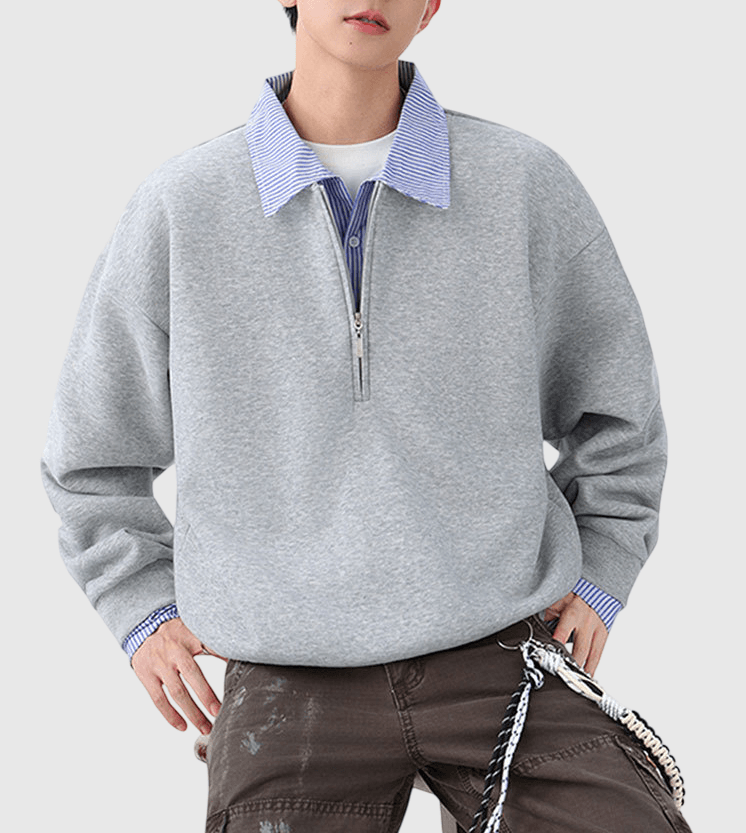 假兩件式恤衫拼接 重磅 POLO 衛衣 [CBH-1025]