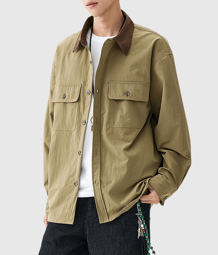 雙前袋領口撞色縫接 工裝外套 [CBJ-1070]