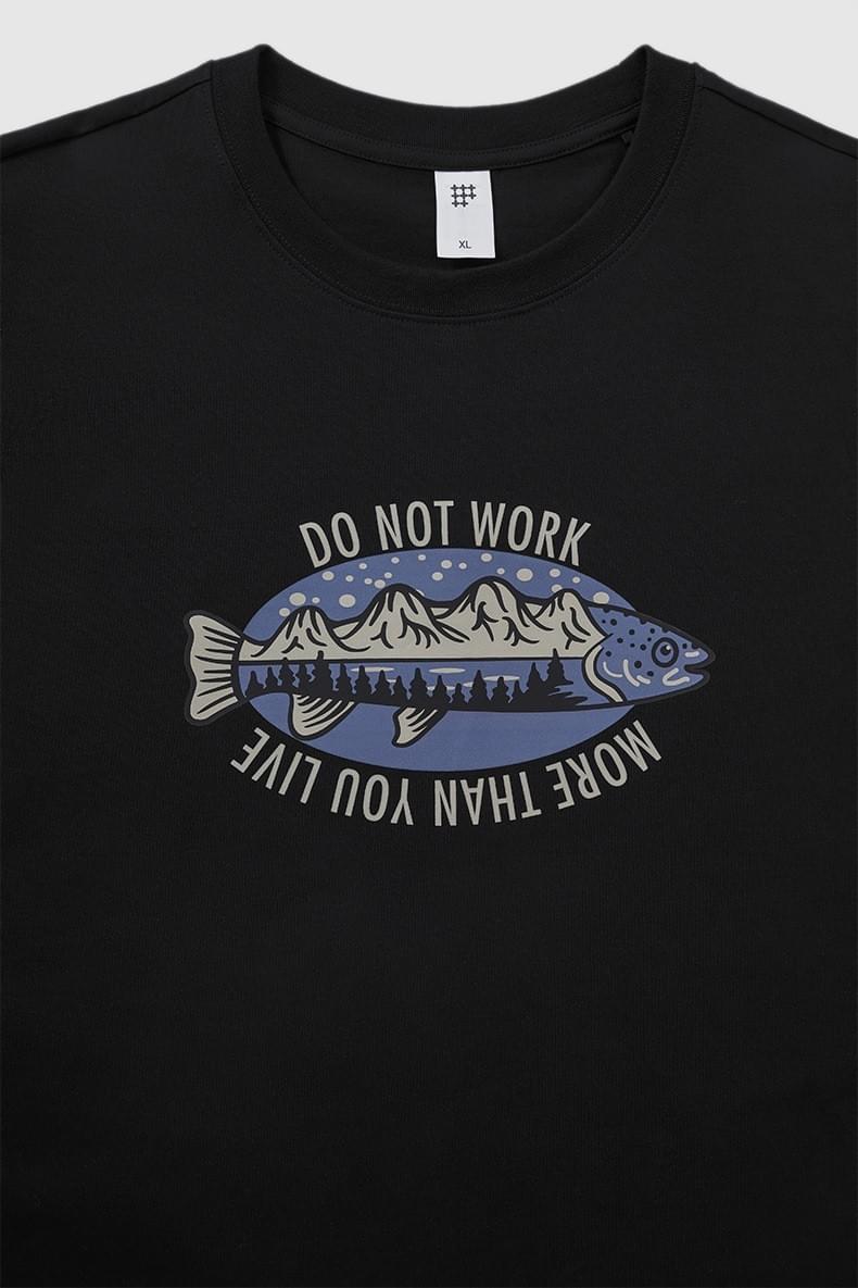 戶外中身趣味釣魚圖案文字印燙 純棉短袖 T-Shirt [CBT-1247]