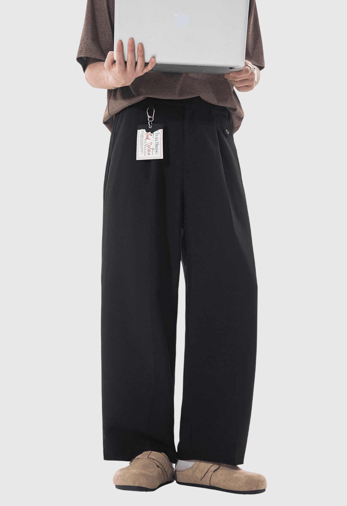 日系基礎鈕扣帶設計 垂感透氣闊腳西裝九分褲 [SBP-1205]