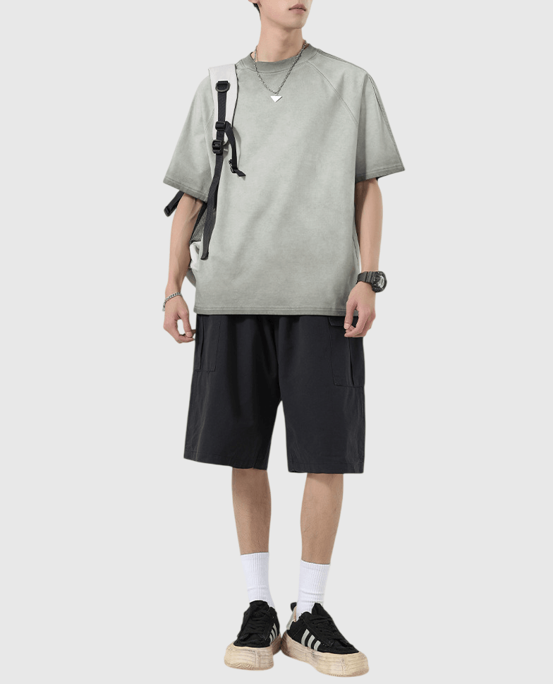 復古重工蠟染水洗縫線工藝設計 短袖 T-Shirt [SBT-1518]