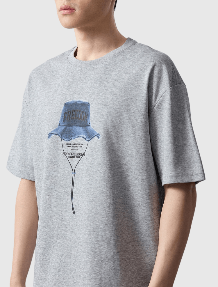 漁夫帽圖案文字印燙設計 短袖 T-Shirt [CBT-1335]