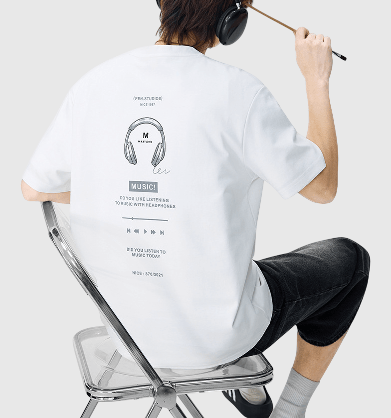 音樂耳機播放圖案文字印燙設計 短袖 T-Shirt [SBT-1529]