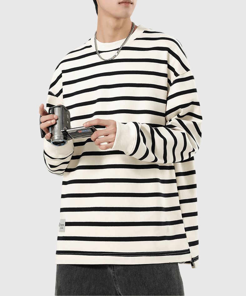 日系撞色幼橫間條紋 重磅短袖 T-Shirt [SBT-1461]