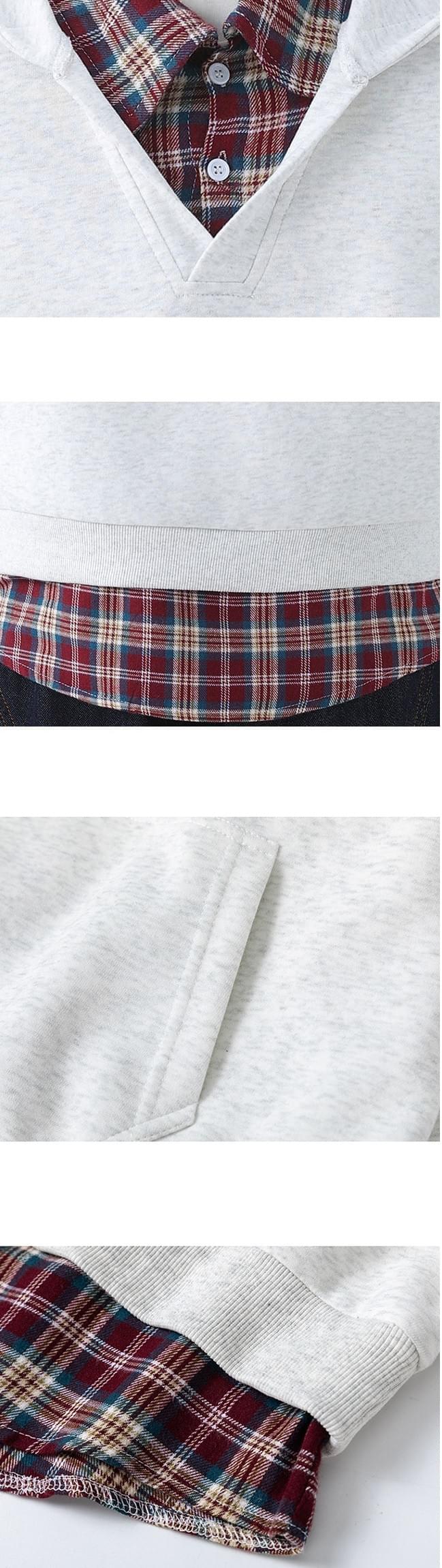 假兩件式格仔恤衫拼接 重磅連帽衛衣 [CBH-1023]