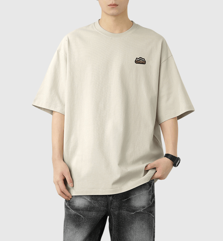 山系撞色細圖案文字刺繡 純棉短袖 T-Shirt [SBT-1328]