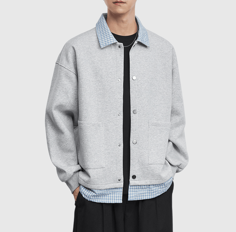 日系假兩件式恤衫縫紉拼接 長袖外套 [SBO-1483]