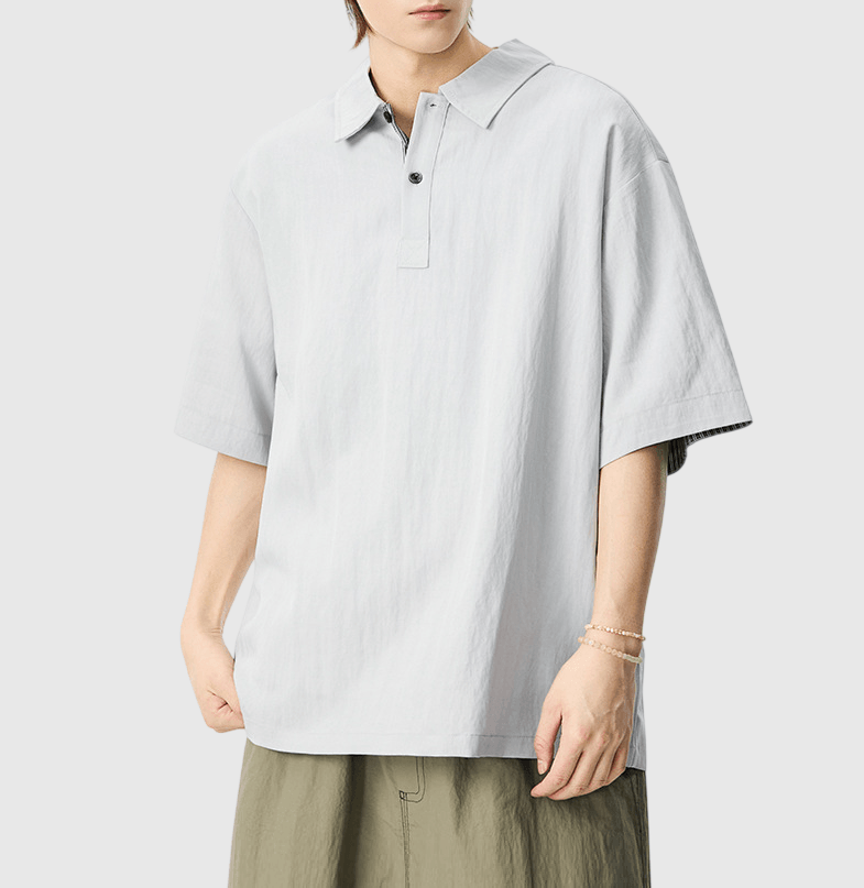 日系手袖條紋紋理縫紉設計 垂感透氣短袖 POLO T-Shirt [SBT-1536]