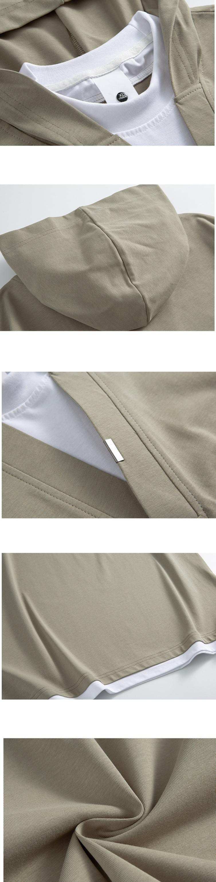 日系層次假兩件式設計 連帽重磅短袖 T-Shirt [SBT-1496]