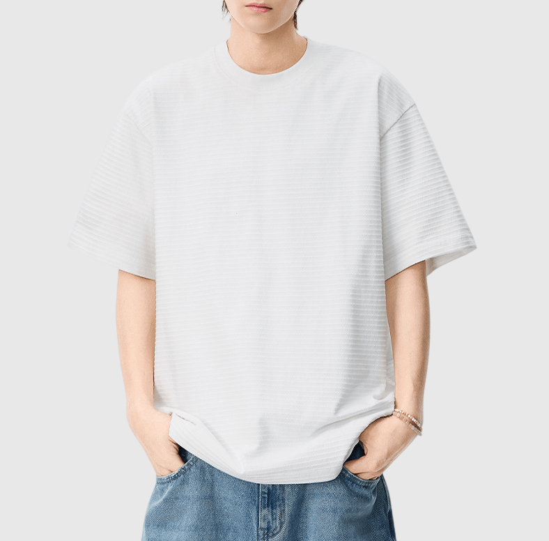 日系同色系橫間條紋編織 短袖 T-Shirt [SBT-1538]