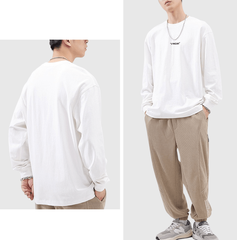 中身細文字印燙 純棉長袖 T-Shirt [SBT-1315]