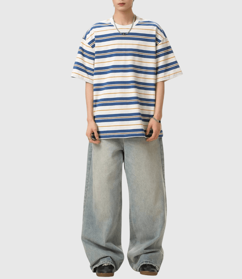 對比色系層次撞色橫間條紋 短袖 T-Shirt [SBT-1502]