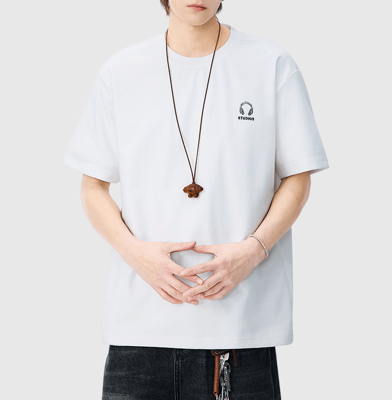 音樂耳機播放圖案文字印燙設計 短袖 T-Shirt [SBT-1529]