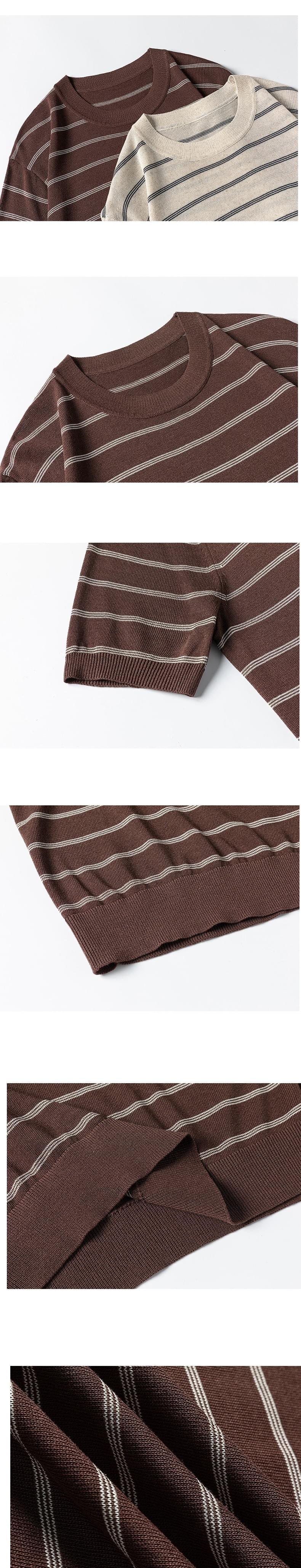 日系橫間條紋肌理紋理設計 麻質針織透氣短袖 T-Shirt [SBT-1537]