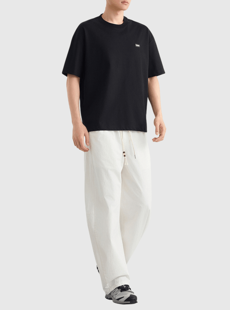彩紗編織細金屬標籤縫紉設計 短袖 T-Shirt [CBT-1284]
