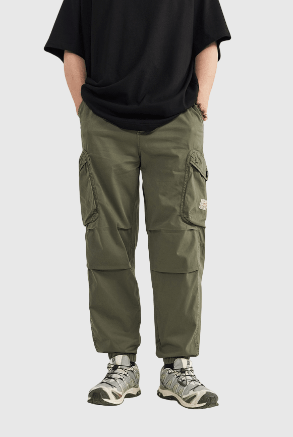 日系復古雙側袋鈕扣設計工裝 純棉直筒長褲 [SBP-1137]