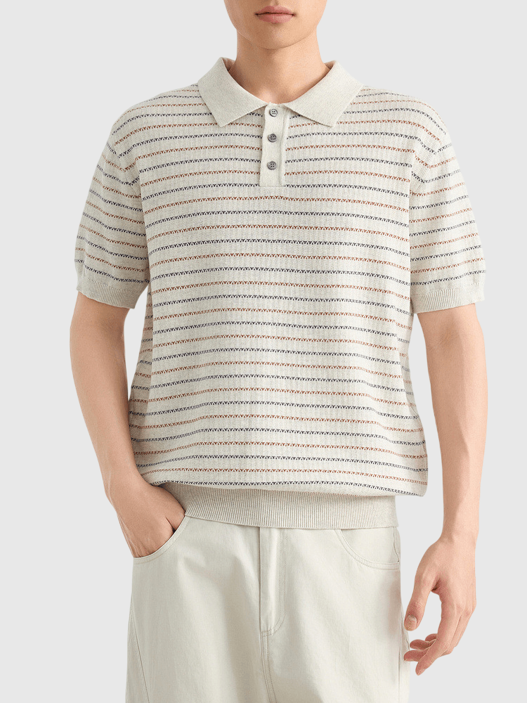 色系撞色條紋編織 針織短袖 POLO T-Shirt [CBT-1574]