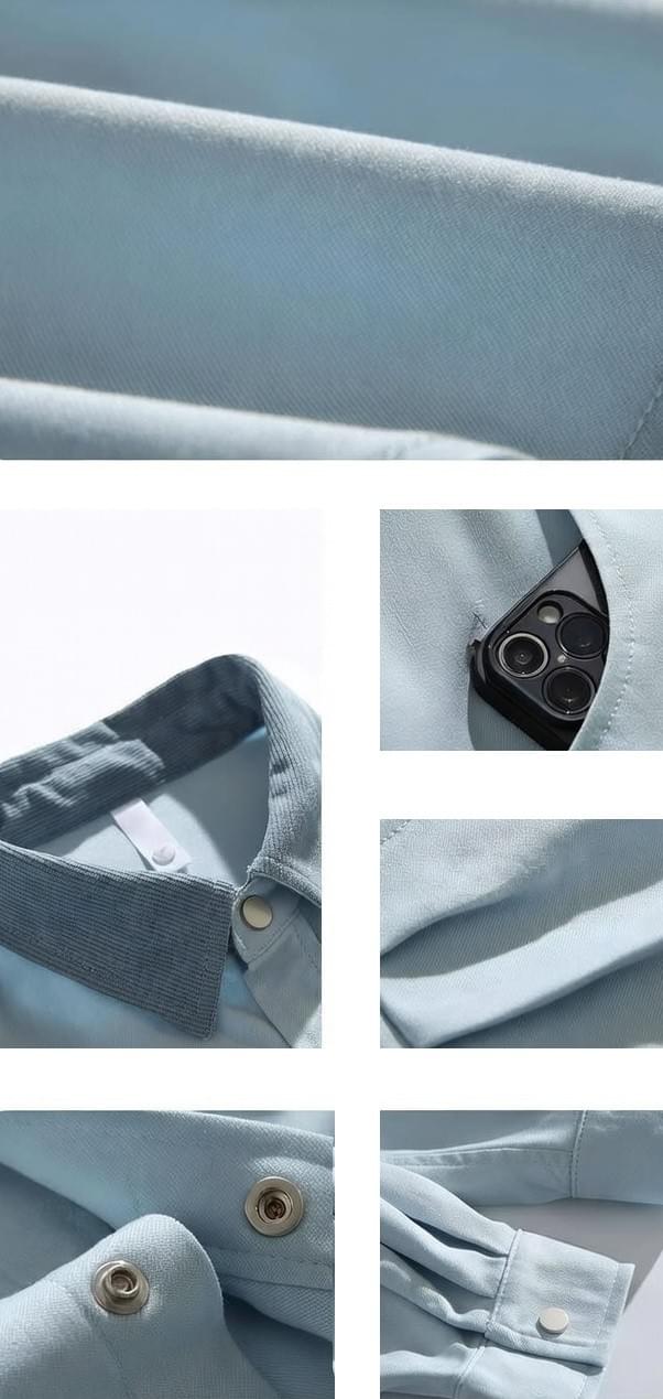 復古水洗立體撞色縫線工裝 長袖牛仔恤衫 [SBS-1380]