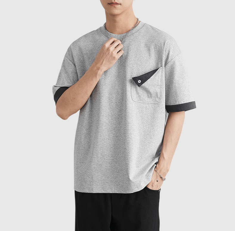 日系色系撞色前袋反向設計 短袖 T-Shirt [SBT-1560]