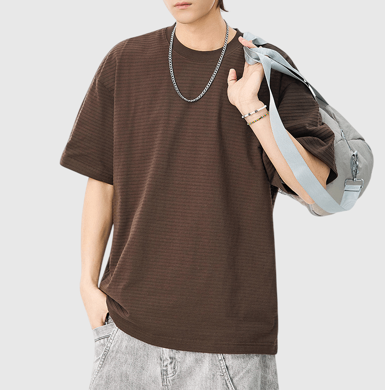 日系同色系橫間條紋編織 短袖 T-Shirt [SBT-1538]